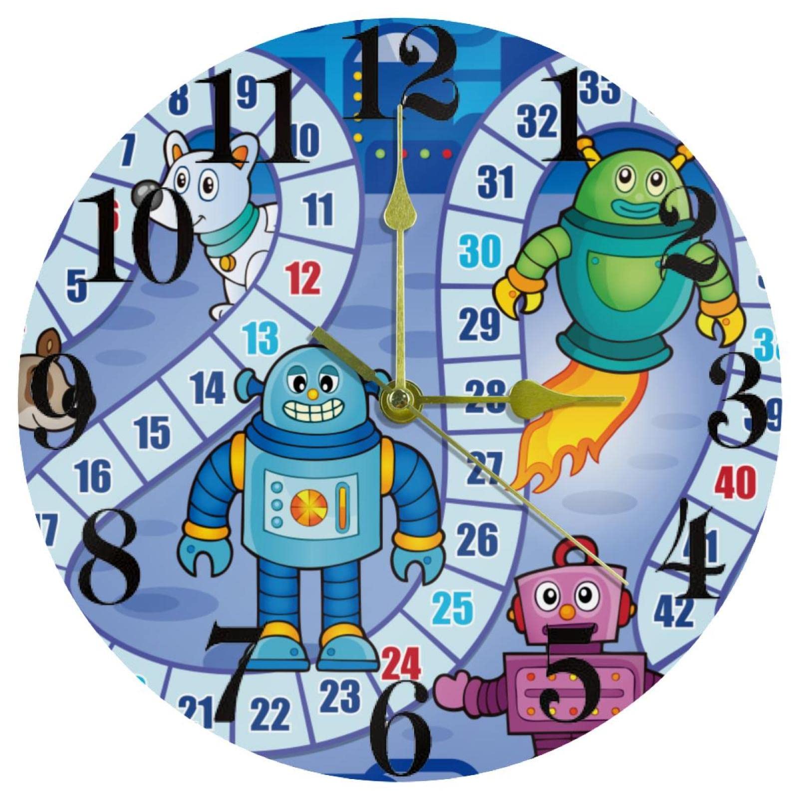 Horloge murale bleue silencieuse pour cuisine et bureau fonctionnant sur piles