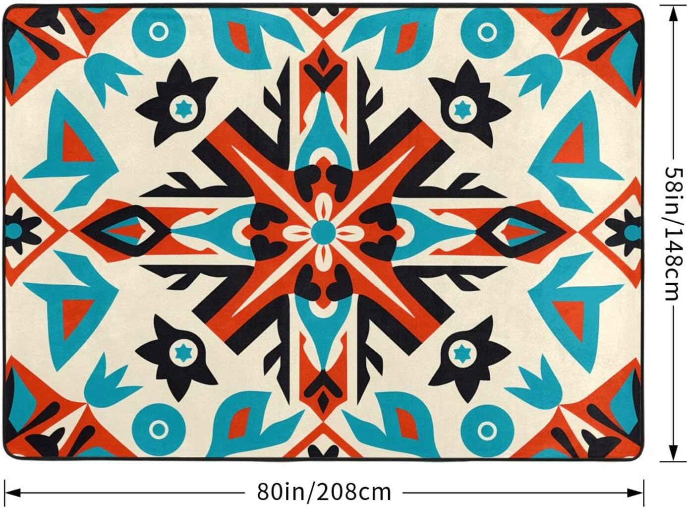 Diamond Indian Print Printed Floor mat 80x58 inches, Non-Slip Decorative Carpet for Bedroom and Living Room