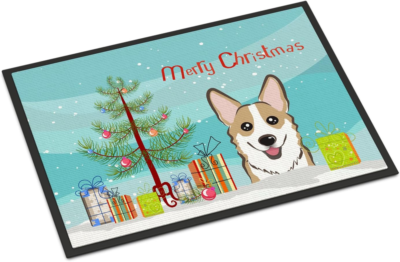 Caroline's Treasures BB1625MAT Christmas Tree and Sable Corgi Doormat 18x27 Front Door Mat Indoor Outdoor Rugs for Entryway, Non Slip Washable Low Pile, 18H X 27W