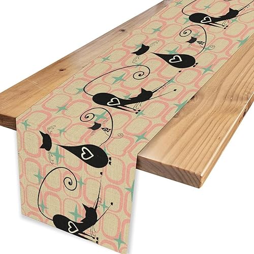 Miniatura 28 de Camino de mesa de los años 70, rústico azul ondulado, cuadrícula floral, moderno, retro, bohemio, hippie de los años 60, decoración abstracta de la