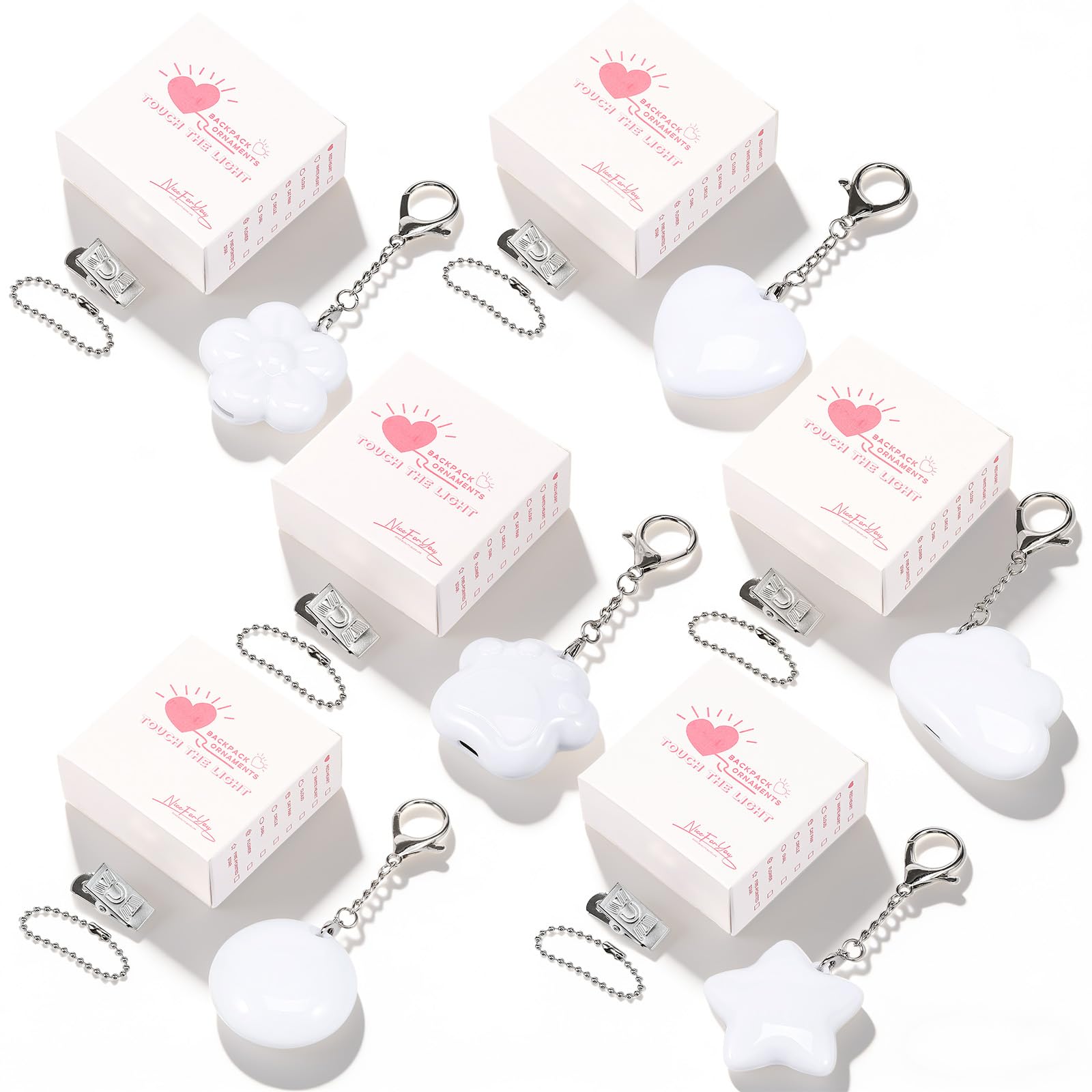 6 Pcs Purse Glow Heart Light USB Rechargeable Light Handbag Lights with Touching Sensor for Women Christmas Tree Keys Phones Backpacks