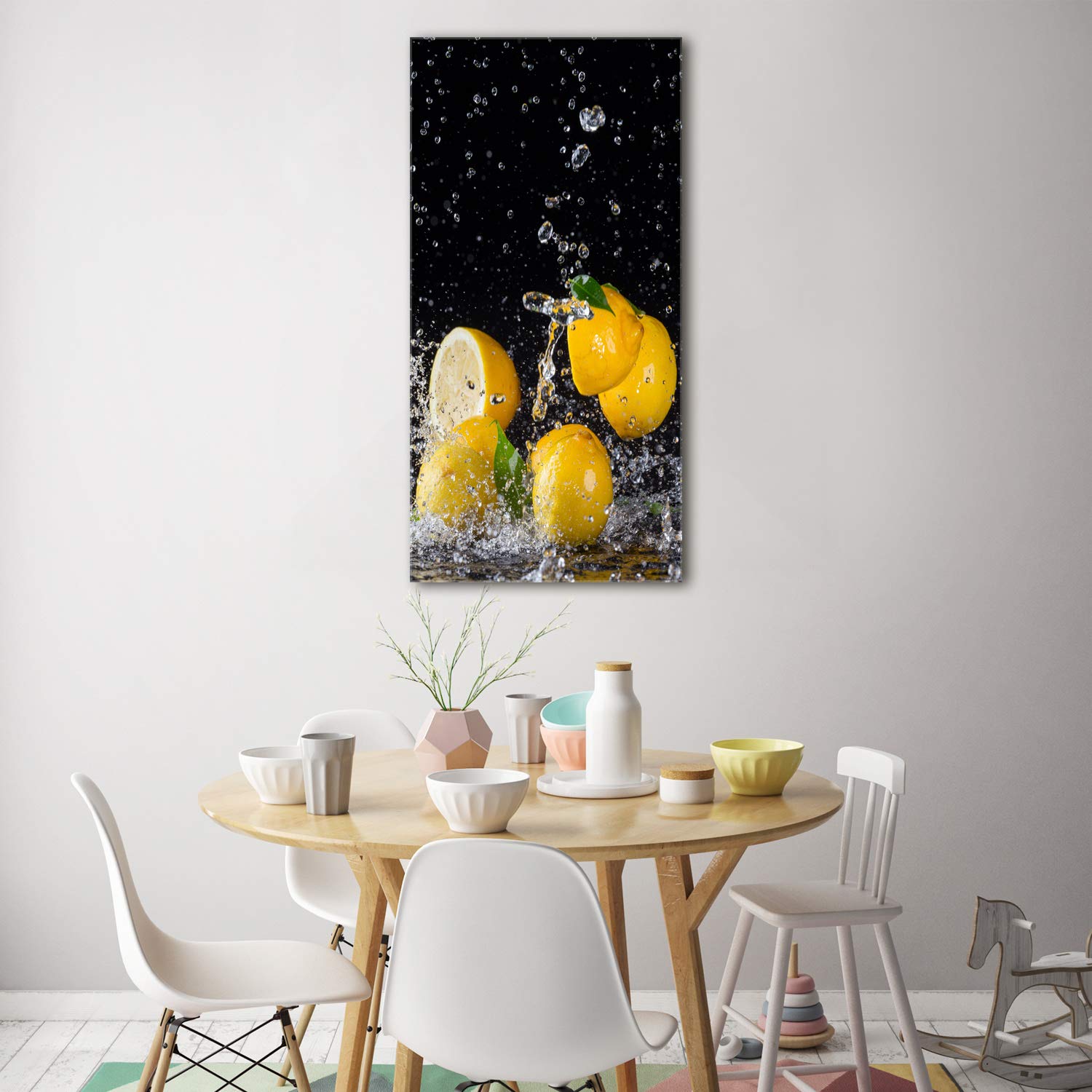 Tulup Glasbild Zitronen-Wasser-Motiv – Dekoratives Wandbild Aus Gehärtetem Glas Für Küche & Wohnzimmer, 125x50 Cm, Gelb