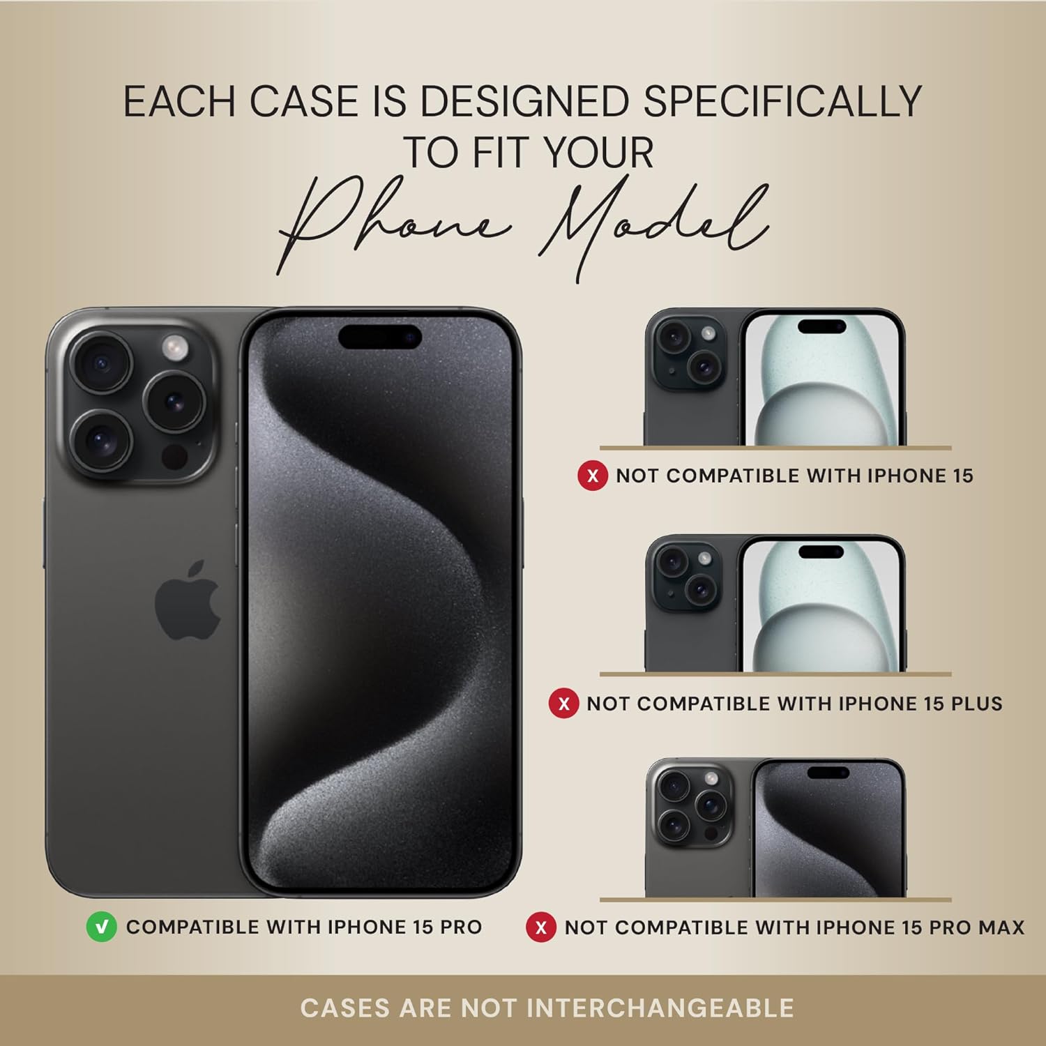 Bandolier Emma Crossbody Wallet Phone Case for iPhone 15 Pro. 100% Genuine Pebble Leather. Adjustable & Removable Crossbody Strap. Card Holder with Snap Closure. Black with Pewter Hardware - Image 2