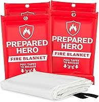 Prepared Hero Emergency Fire Blanket 4-Pack, 40x40 Inch Fiberglass - Kitchen Grease Fire Suppression for Home Safety