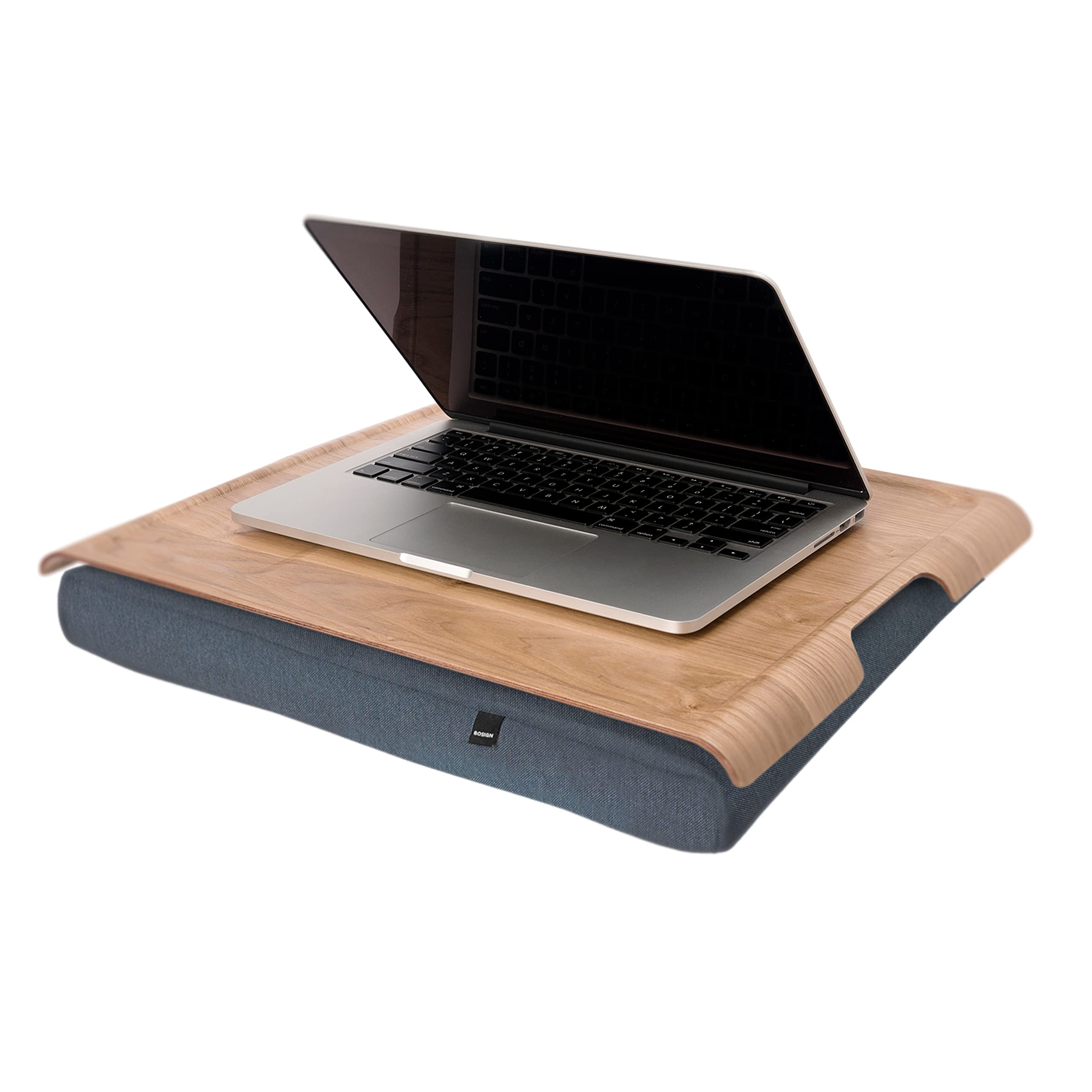 Laptray - Vassoio da ginocchio con cuscino a sacco per laptop, colazione, cuscino rimovibile e lavabile, in salice naturale, cuscino grigio grande, 46 x 38 x 6,5 cm