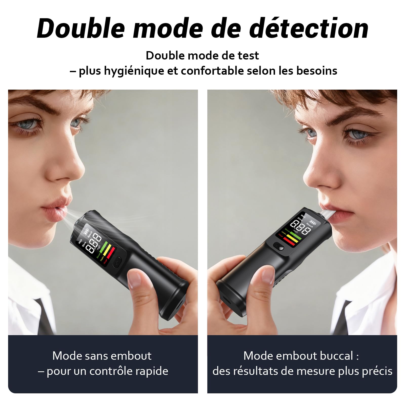 Éthylotest Électronique USB-C, Alcootest LCD | Test rapide, affichage BrAC mg/L, modes contact et sans contact, 10 embouts inclus, compact pour voiture et soirées.