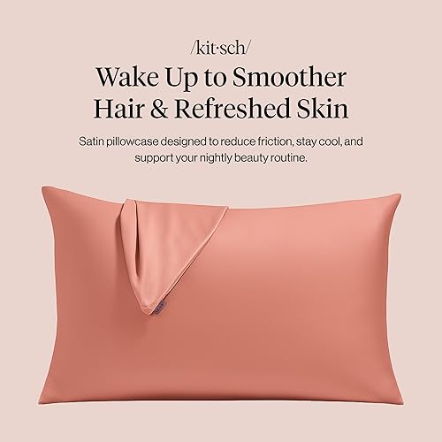 Vista 28 de Kitsch - Juego de 2 fundas de almohada de satén suave y refrescante, con cremallera, para cabello, piel y sueño de calidad, tamaño king de 19 x 36