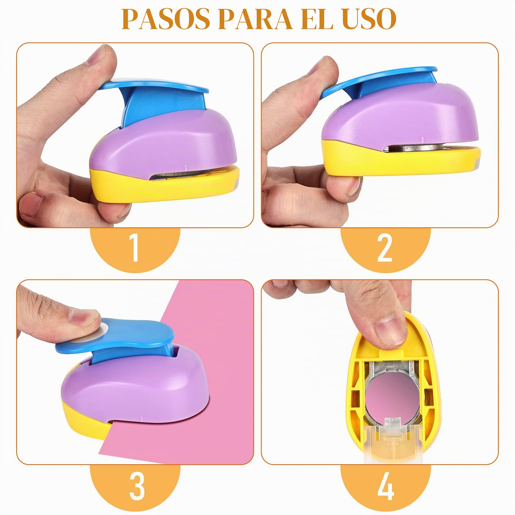 Perforadora redonda de papel para niños: 4 piezas perforadoras de papel, perforadora de círculo, juego de perforadoras grandes para manualidades, álbum de fotos, 25 mm, 38 mm)