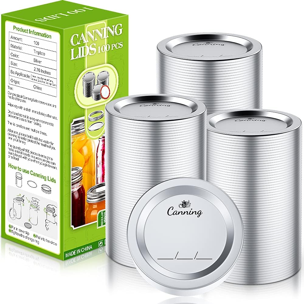 100pcs Regular Mouth Canning Lids, 70mm Mason Jar Lids for Canning, Reusable Leak Proof Split-type Lids, Food Grade Material (70mm, Silver)