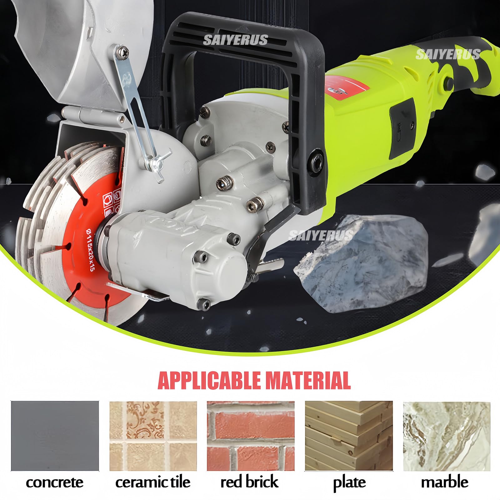 Rozadora Pared, 4000W Rozadoras Eléctrica 7500r/min, Ranuradora Cortadora 37mm Profundidad de Ranurado, Ranuras de Pared 5 Hojas de Sierra 125mm Diámetro con Ventana de Refrigeración,Green