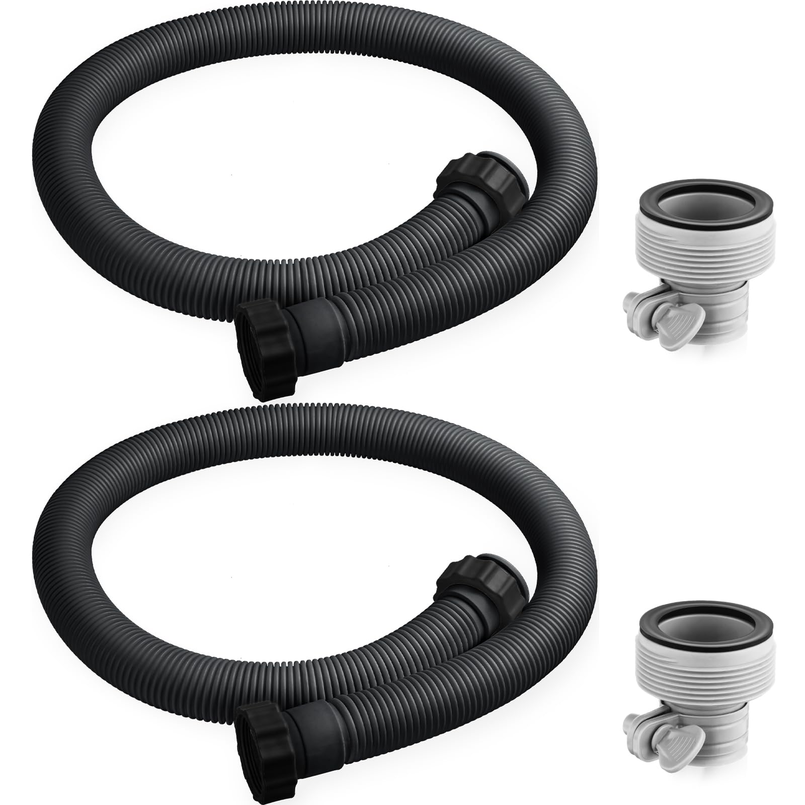 Lot de 2 tuyaux de piscine de 3,8 cm pour piscine hors sol de 150 cm de long avec 2 adaptateurs de tuyau de type B pour systèmes d'eau salée de piscine (noir)