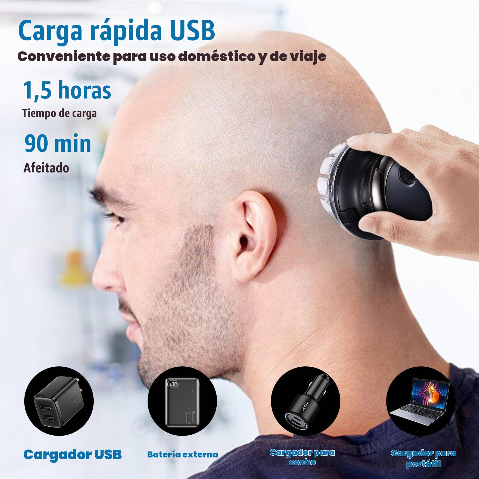 ALLOMN Cortapelos recargable circular inalámbrico, kit de corte de pelo portátil, máquina de depilación eléctrica para hombres
