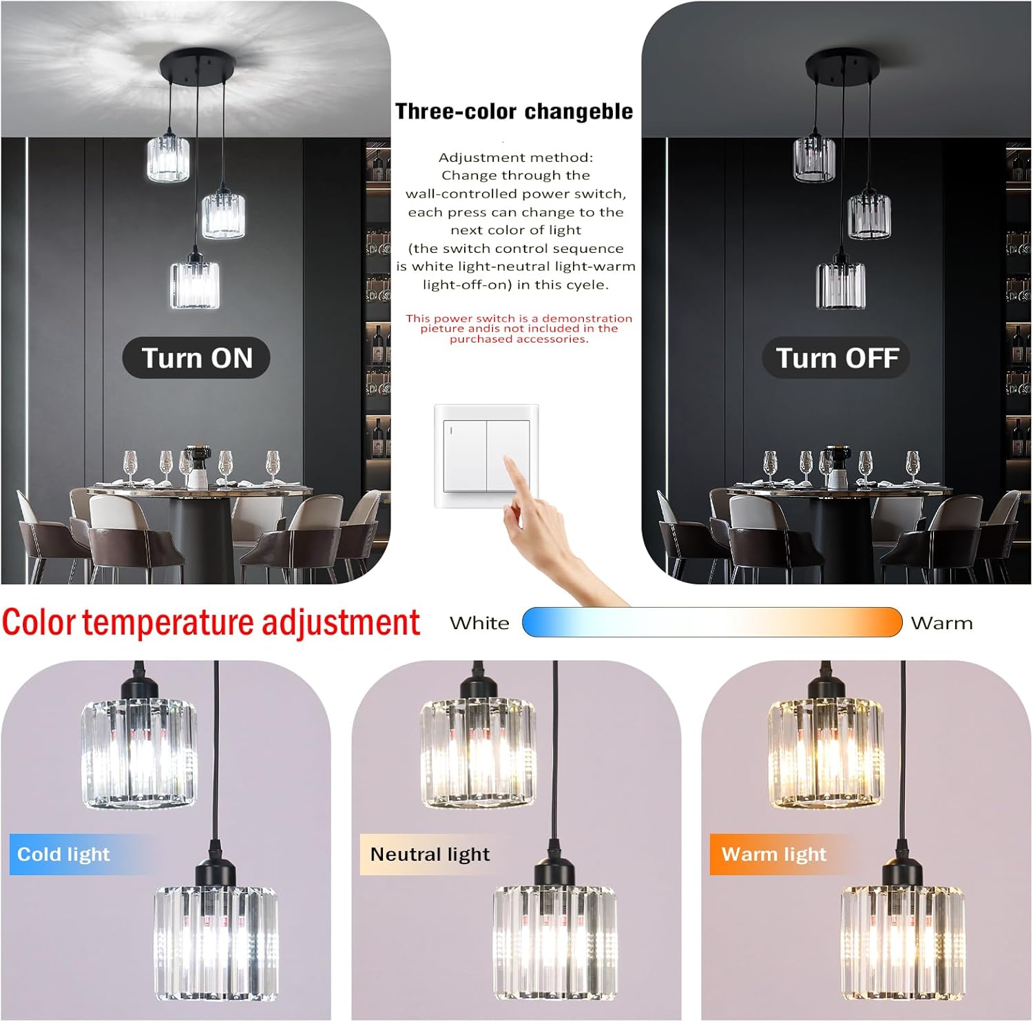 Crystal Pendant Lights Round Ceiling,Modern Crystal Chandeliers Hanging Light Fixture for Kitchen Island,Adjustable Chandelier for Dining Room,Foyer,Living Room Entryway Black 3 Lights