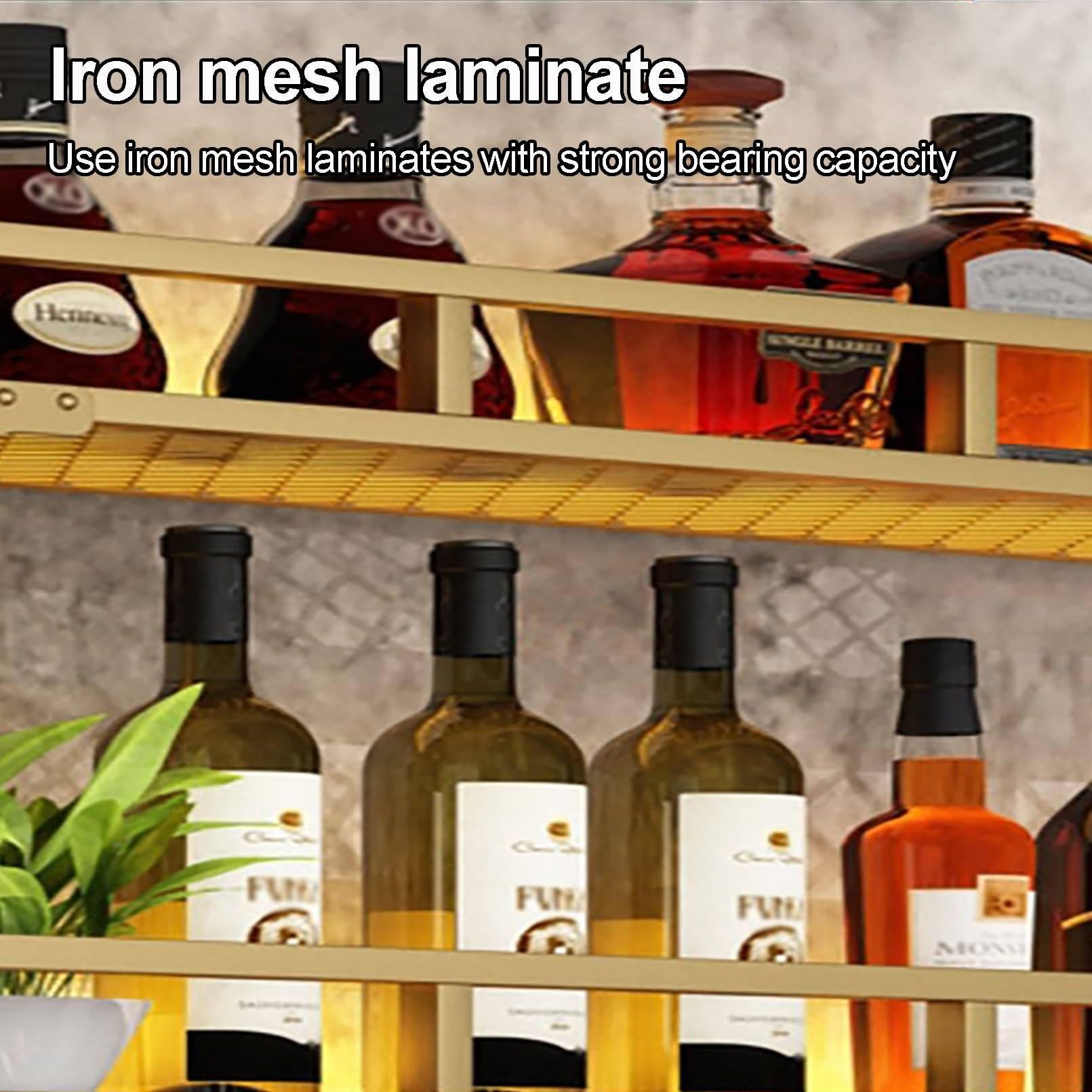 Mensola da bar galleggiante a LED con supporto per bicchieri da vino, multifunzione, per casa, bar o cucina, nero (120 x 20 x 86 cm)