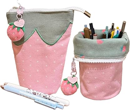 Loizziuy Strawberry Pencil Case Cute Cake Cookies Plush Kawaii Pen Pencil Holder Bag for Women Kawaii Gifts Pink
