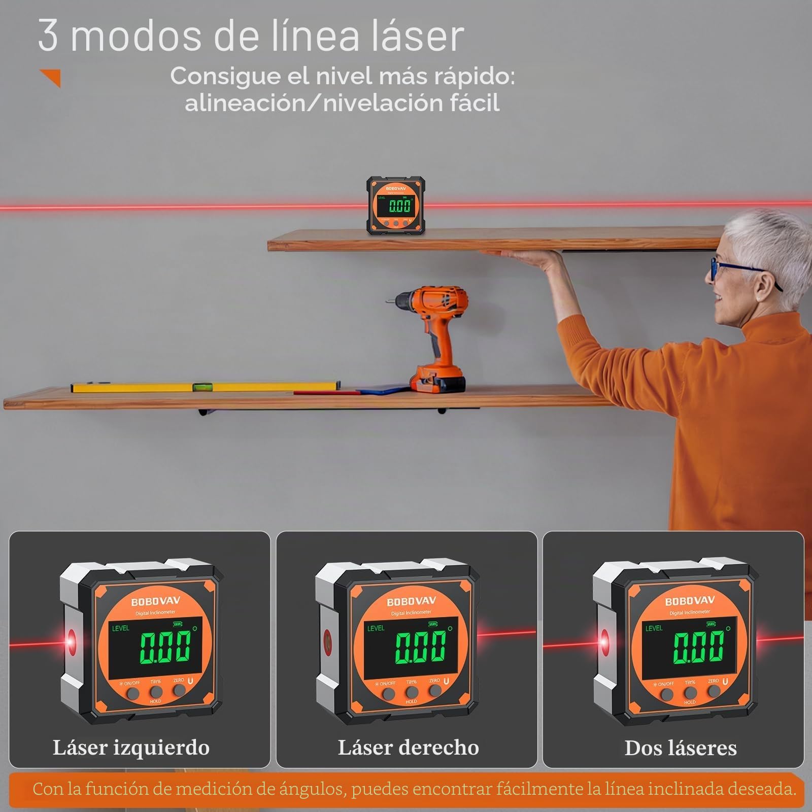 Medidor Nivel Digital Laser Inclinómetro Magnético de 4 Caras laterales con Láser Recargable, Medidor de Ángulo 4 * 90°,con Nivel Electrónico para Tuberías, Carpintería, Marcos