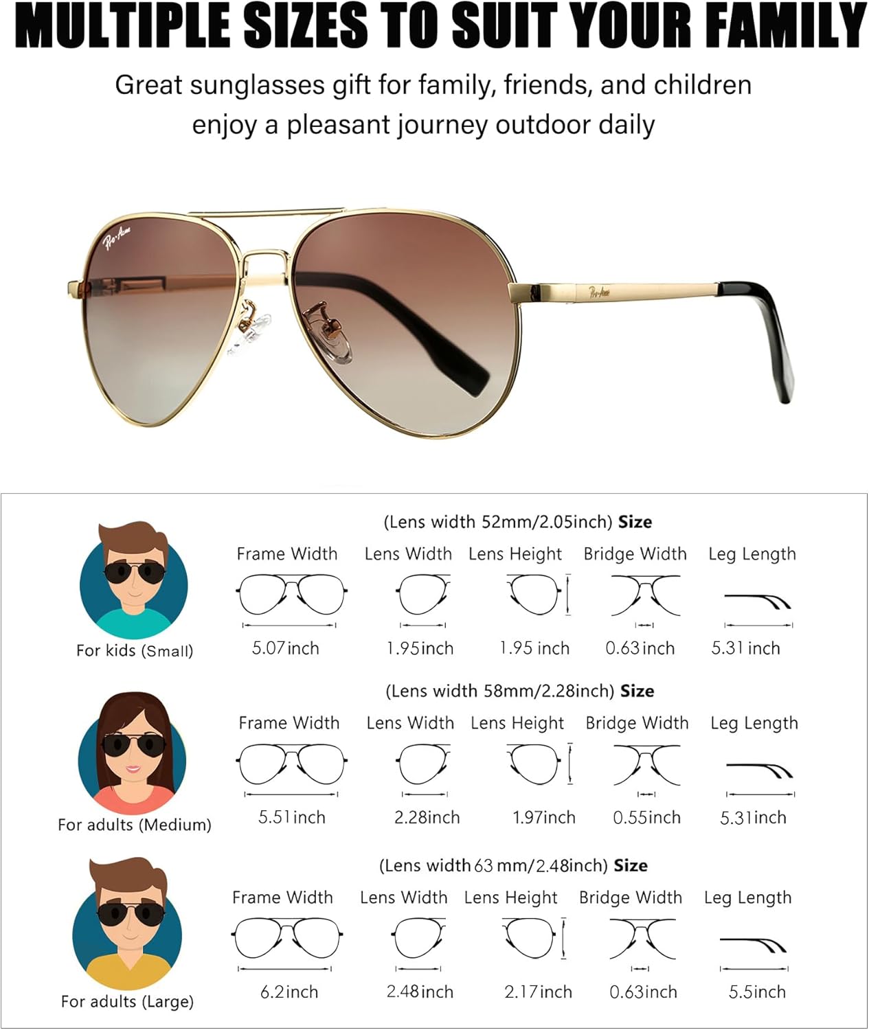 Pro Acme Classic Polarized Aviator Sunglasses 100% UV Protection, 52mm 58mm 63mm - Image 7