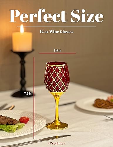 Miniatura 6 de CretFine Copas de vino con borde dorado, copas de vino de otoño, copas de vino de borde dorado de 12 onzas, juego de 6, copas de vino de tallo largo