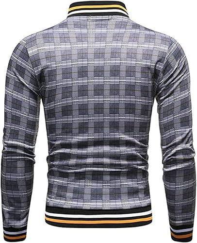 Vista 7 de Muscularfit Conjunto deportivo de 2 piezas para hombre, casual, manga larga, cremallera completa, estampado a cuadros, con cordón, elástico