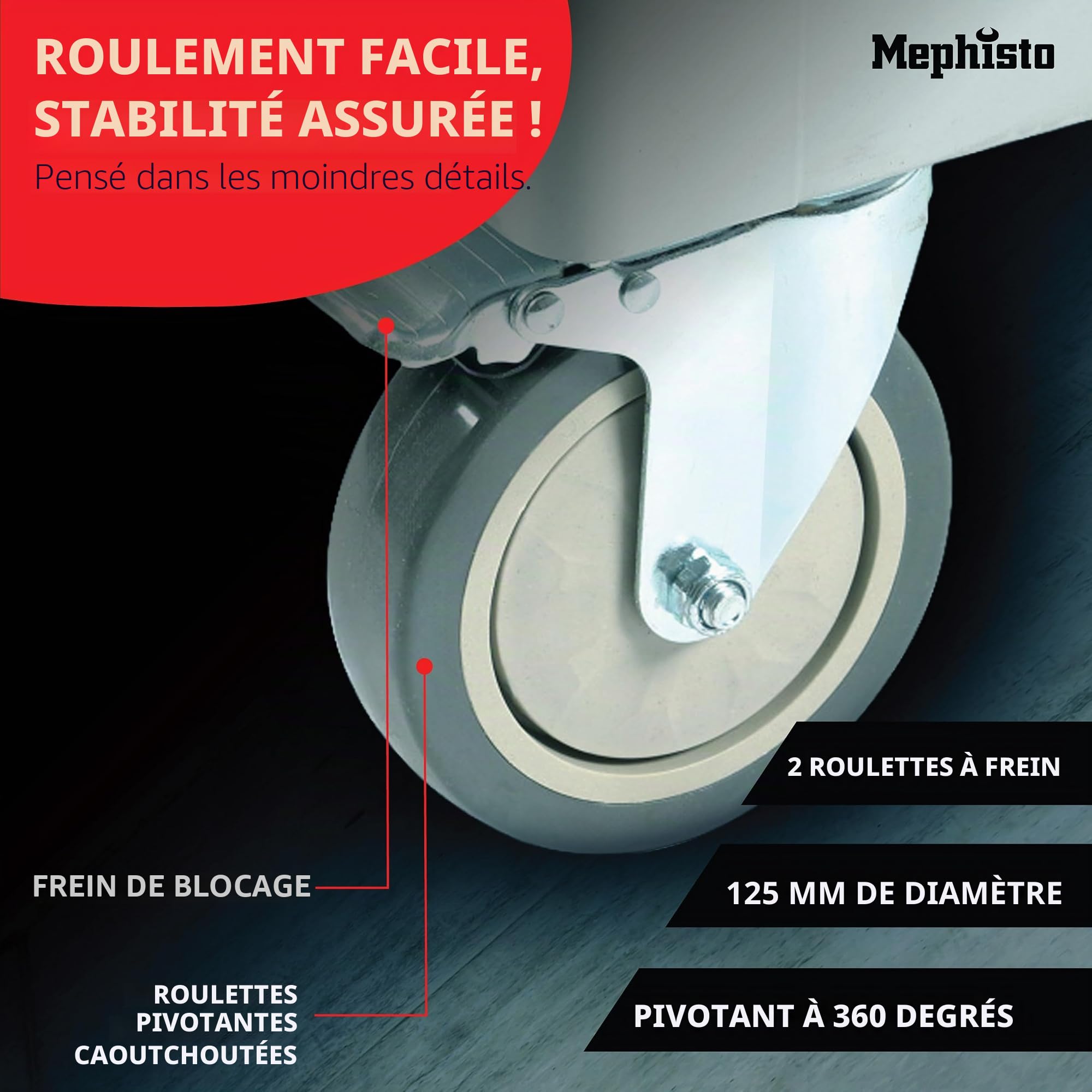 Mephisto Chariot à outils avec roulettes avec 8 tiroirs, dont 8 tiroirs avec outils tels que clés anglaises, cliquet avec boîte à noix, etc
