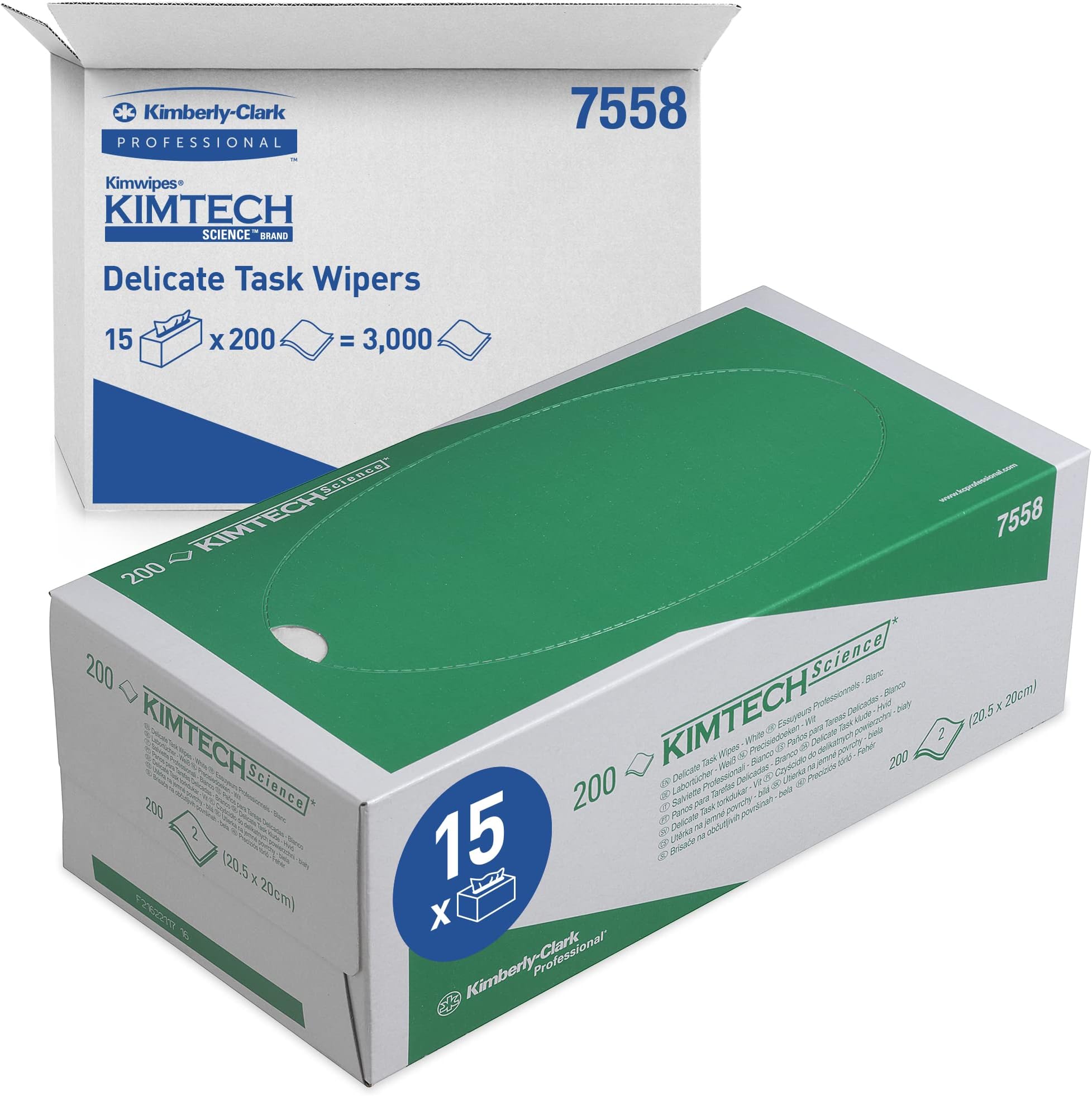 Delicate Task Wipers 7558 - 2 Ply Wipes - 15 Cartons x 200 White Wipers (3,000 total)