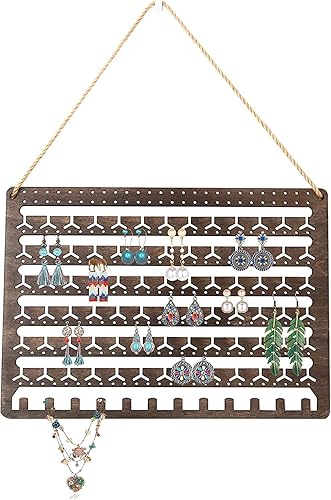 Miniatura 6 de KDAE Organizador de joyas de madera montado en la pared, organizador de joyas colgante, organizador de aretes, soporte para collares, pulseras sobre
