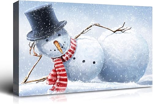 Denozer - Cuadro de muñeco de nieve de Navidad para pared, cuadros artísticos de festivales, impresión sobre lienzo para dormitorio, sala de estar,