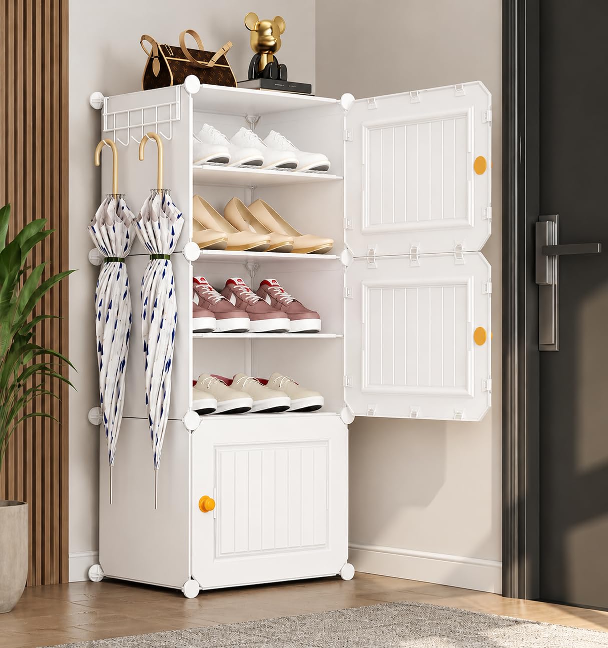 Strassis Design Plastic Shoe Rack for Home | 6 𝐒𝐡𝐞𝐥𝐟 DIY Shoe Rack with Door Magnets for Home Storage Plastic Box Organizer, Metal Door Frame, Chappal Slipper Sandals Stand (White)-image-19