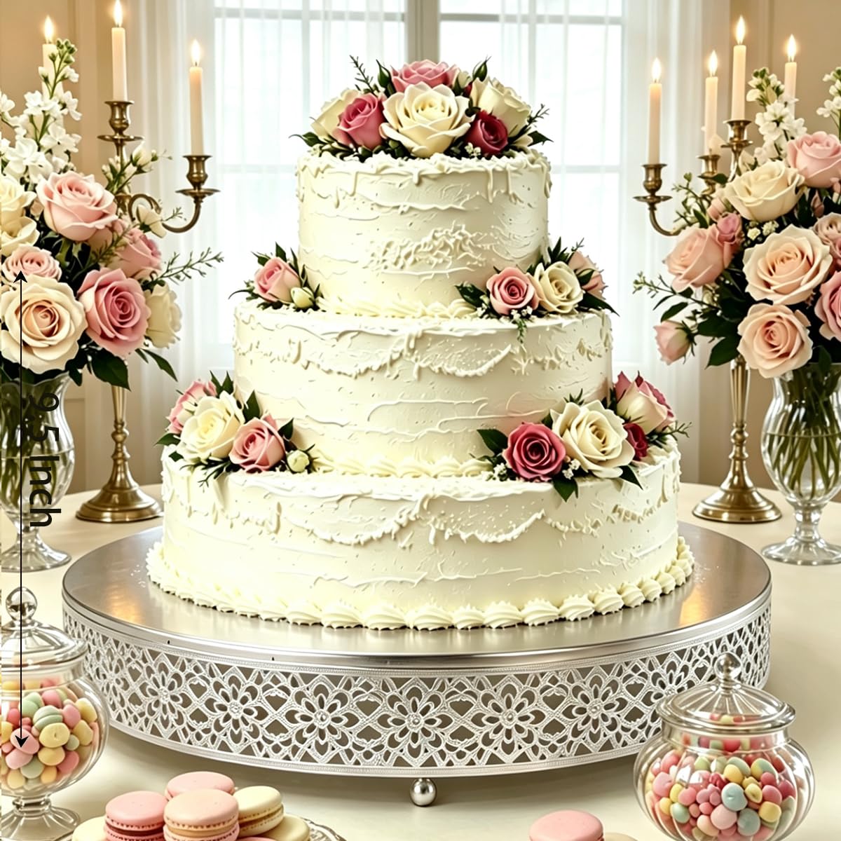 Okrągły metalowy stojak na babeczki, desery, ciasteczka, owoce, dekoracyjna taca do serwowania na ślub, urodziny, baby shower, rocznicę (40 cm, srebrny)
