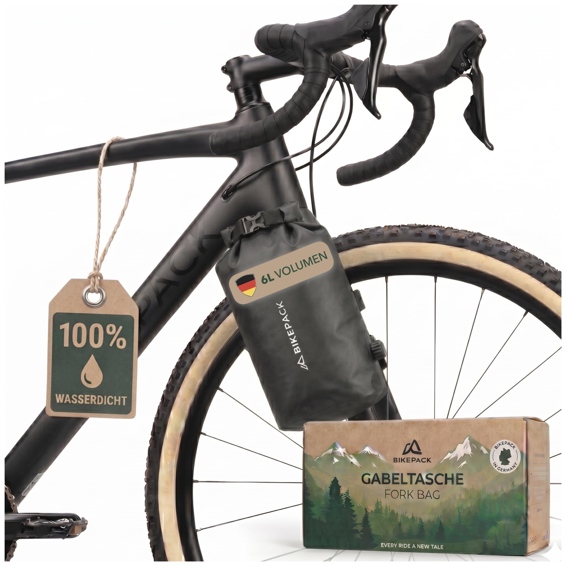 BIKEPACK Gabeltasche Fahrrad 6L wasserdicht - Fork Bag Bikepacking Gravel