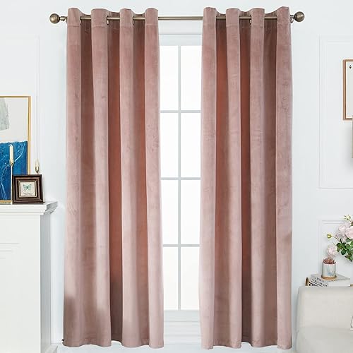 FY FIBER HOUSE Velvet Curtains Drapes Heat Insulated Window Shade Panels for Bedroom Living Room Office 52Wx84L Inch 2 Panels Dusty Rose Pink Grommet