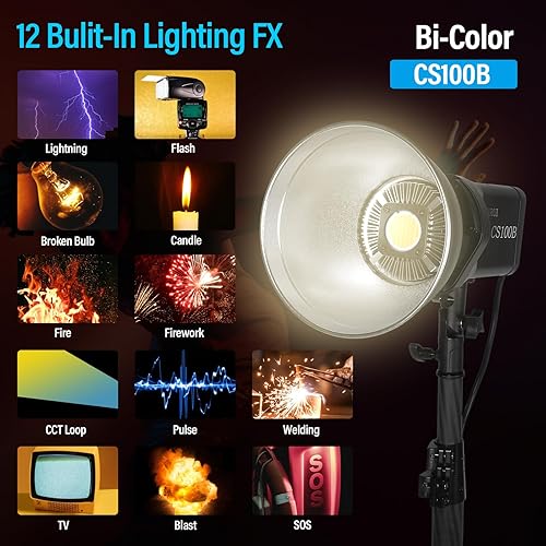 Miniatura 3 de SIRUI CS100B 100W bicolor LED luz de video, 2700K-6500K luz diurna iluminación continua, CRI 96, TLCI 98 3600Luxm, montaje Bowens, control APP 12