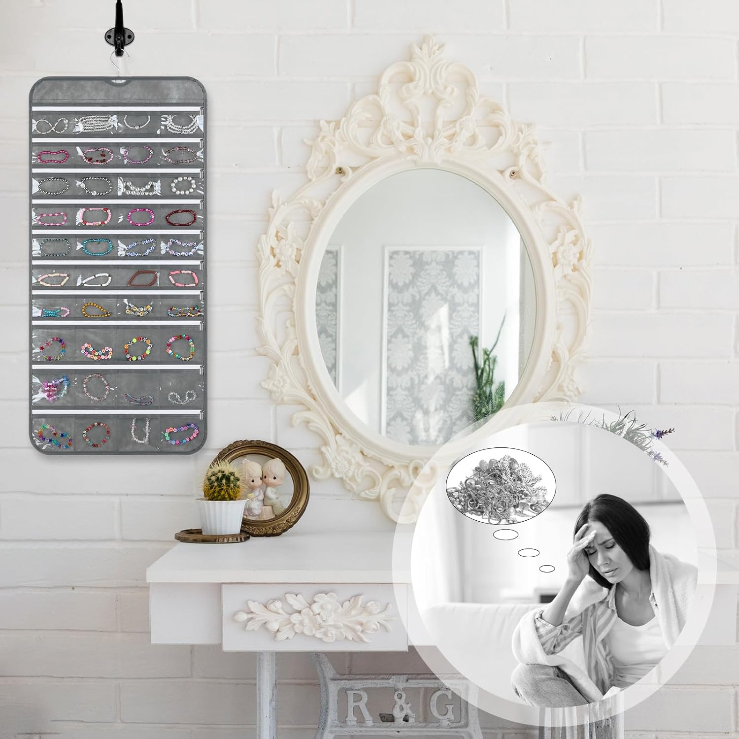 SynHHergyx 2 Pack Zippered Pocket Hanging Jewelry Organizer Dual-Sided Zipper Jewelry Holder Hanging Storage Organizer for Holding Earrings Bracelets Rings, Each with 80 Zippered Pockets