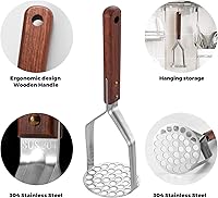 Vista 3 de Triturador de patatas mejorado, acero inoxidable, resistente, mango antideslizante, no es fácil de doblar, fácil de usar, construcción resistente