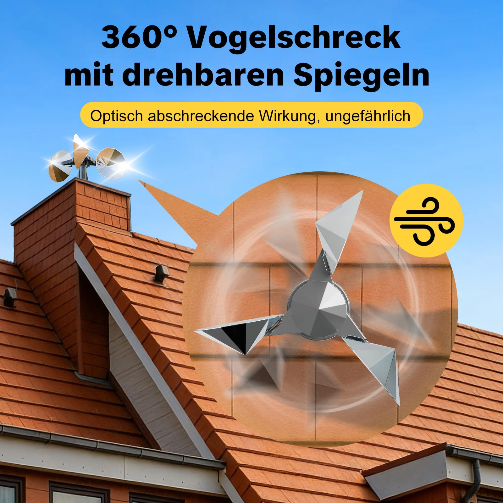 OFFO Windrad Vogelabwehr, Taubenabwehr Windspiel Specht Abwehr, 360°Reflexion Bewegliches Vogelschreck, Kunststoff Basis für Fassade, Balkon, Garten, 1Stück.