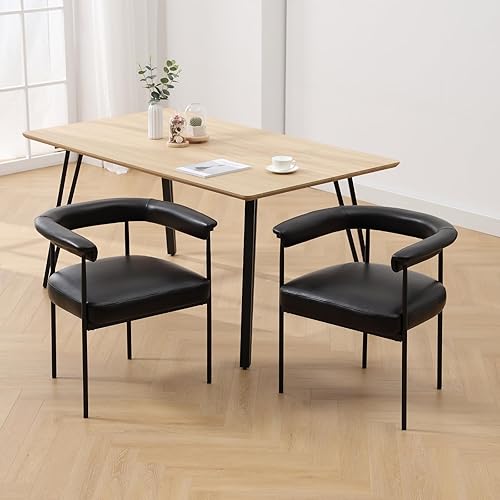 Miniatura 9 de LukeAlon Juego de 2 sillas de comedor Sherpa, sillas de cocina tapizadas con respaldo abierto con patas de metal negro, respaldo curvado, sillas de