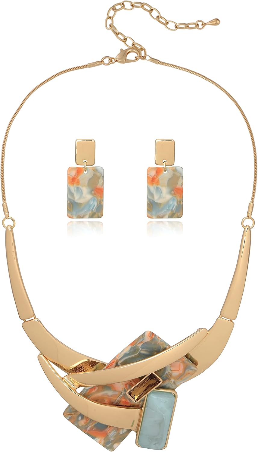 Vintage Chunky Statement Jewelry Set Retro Leaf Floral Geometric Bohemian Boho Bib Necklace Earring Set Fashion Costume Jewelry for Women Girls Wedding Party Prom Unique Gift