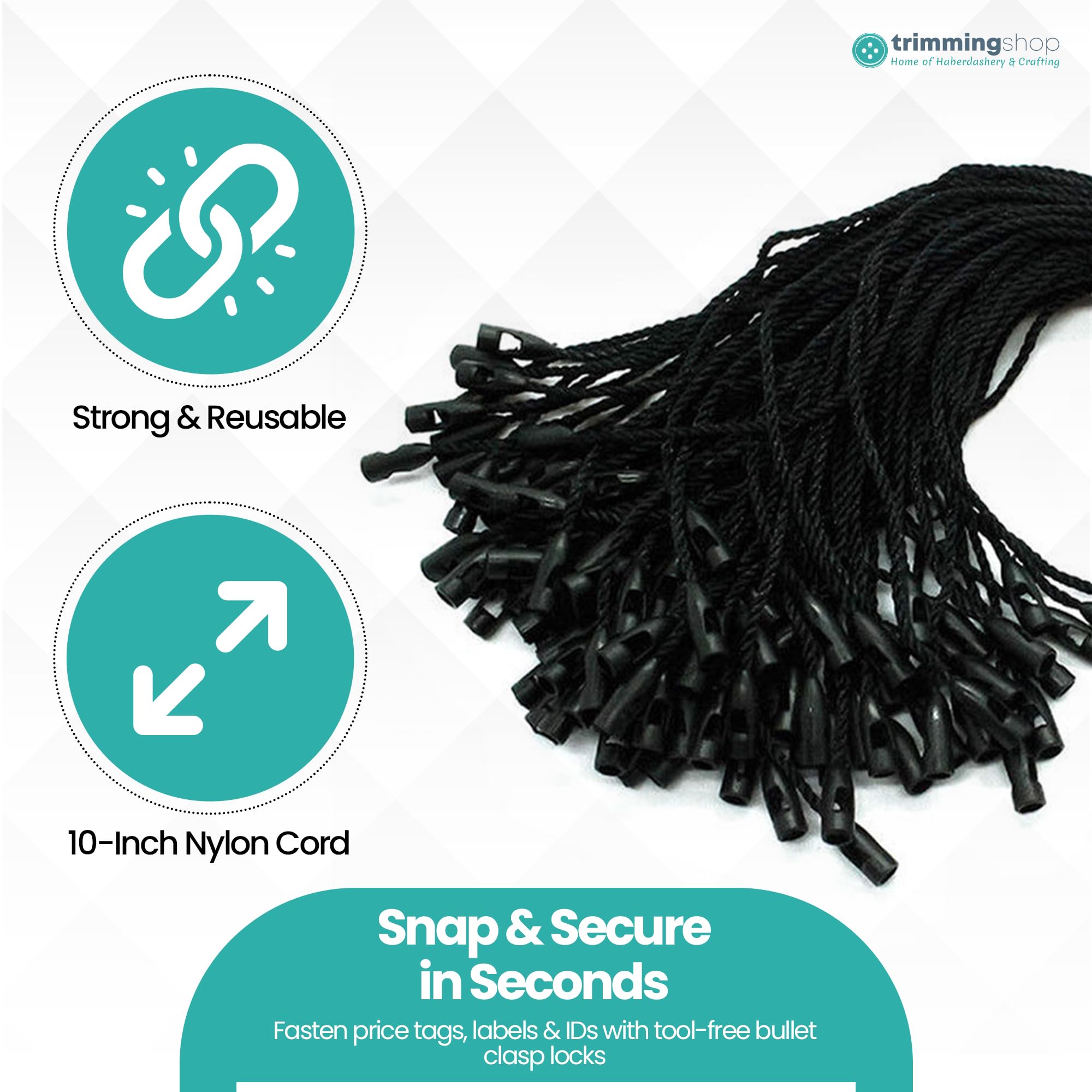Trimming Shop Nylon Stringa Gancio Etichette con Chiusura a Scatto per Etichette Sicurezza Etichette Elemento di Fissaggio - 10 inch Nero - Nero, Pack of 1000