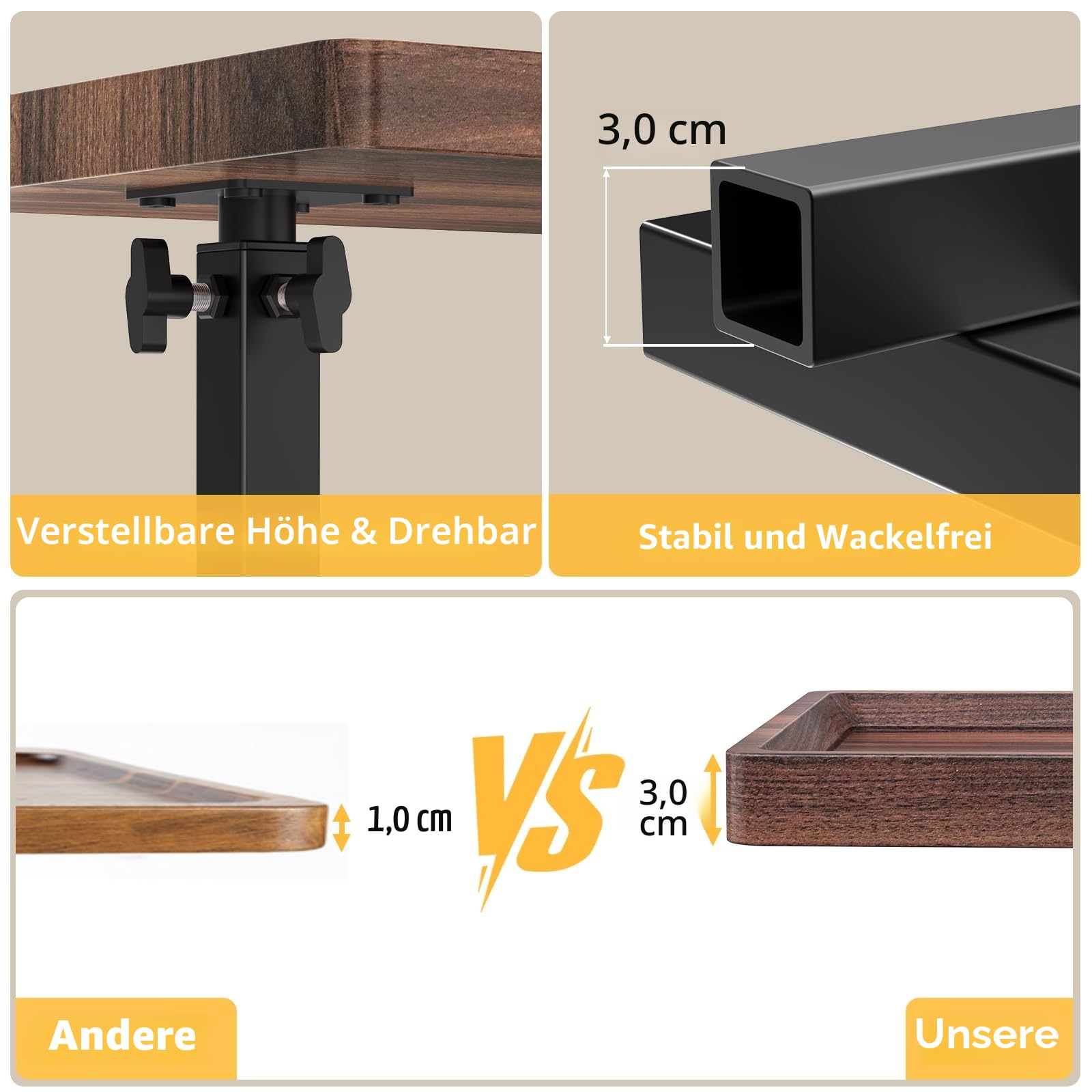 XNSDXV Beistelltisch mit Rollen, Beistelltisch Höhenverstellbar haben 360° Rotierend, C-Form Sofa Tisch fürs Wohnzimmer, Schlafzimmer, Kleiner Couchtisch für Sofa, Couch, Kaffee (Nussbaum)