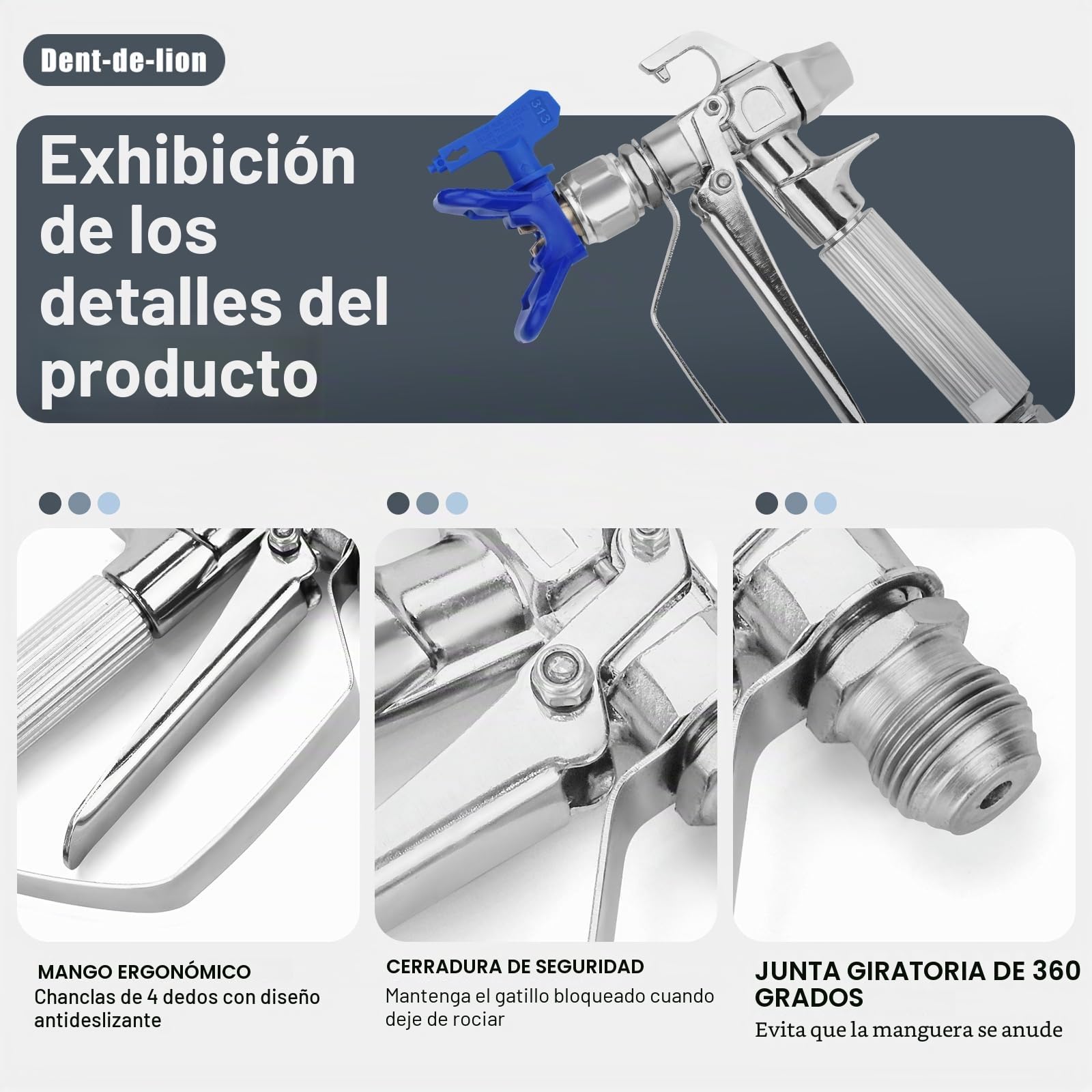 Pistola de Pintura sin Gas de Alta presión 3600 PSI, Soporte de Boquilla Azul,5 Piezas Boquilla de Punta Airless Pistola Pintura, Pistolas de Filtro de Pintura sin Gas,para Sistemas de pulverización