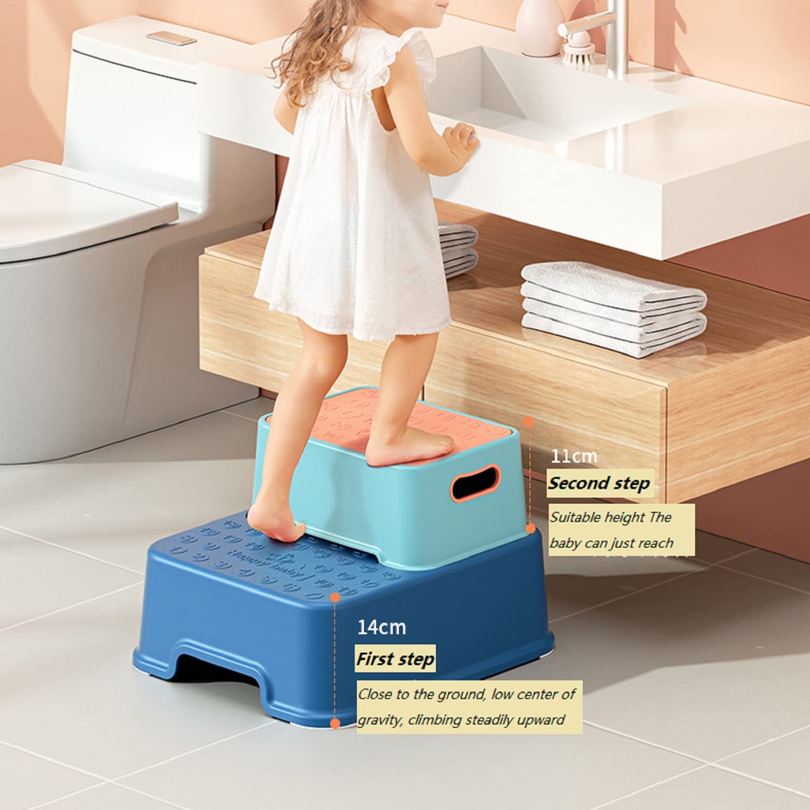 Taburete de Dos Pasos para niños, Taburete de Dos Pasos para niños pequeños, Taburete de Dos Pasos para bebés, Taburete de Dos Pasos para niños, baño y Cocina, diseño Robusto y práctico,A