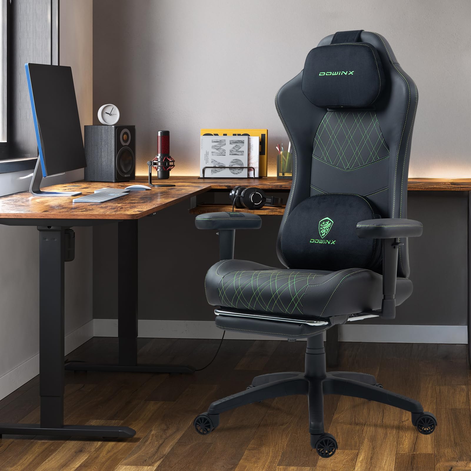 Dowinx Sedia gaming ergonomica per ufficio con massaggio e calore, cuscino a molle traspirante come nel divano, regolabile in PC con poggiapiedi