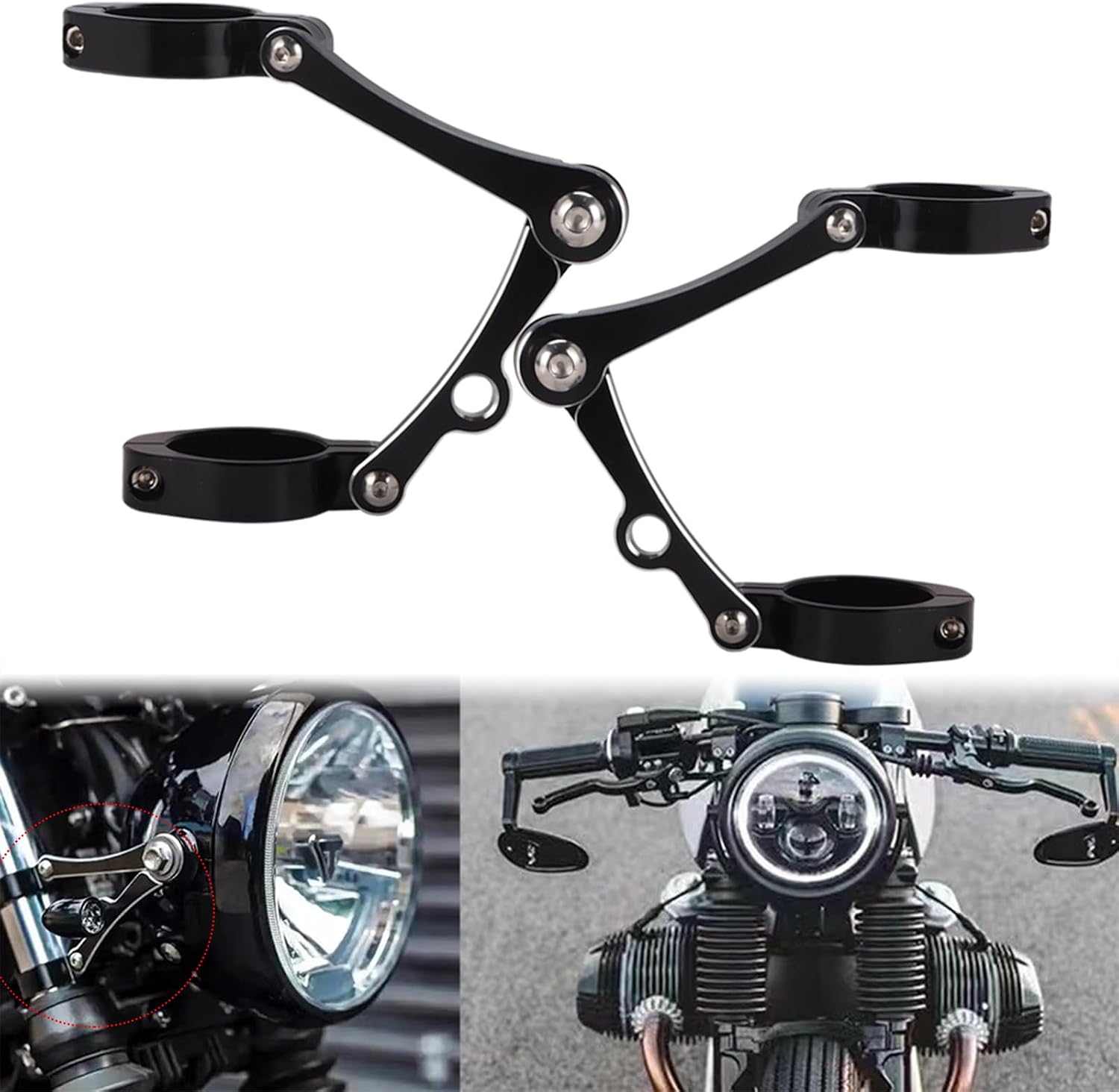 Motorcycle Headlight Bracket CNC 39mm-41mm Fork Head Lamp Holder for Cafe Racer Sportster Touring Softail Dyna Chopper Bobber Universal, White