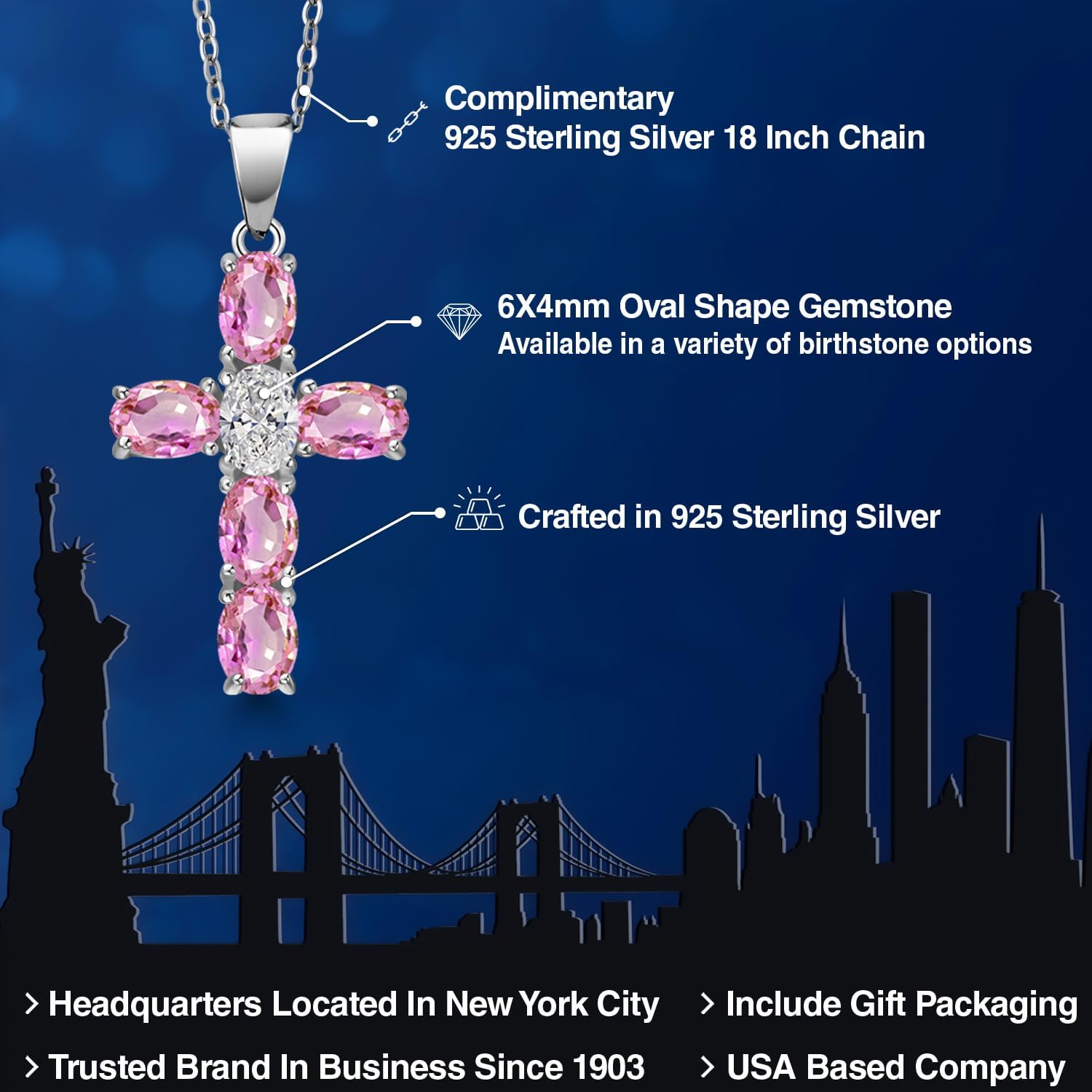 Gem Stone King 925 Sterling Silver Pink Sapphire and Lab Grown Diamond Cross Pendant Necklace for Women | 3.40 Cttw | Gemstone September Birthstone | Oval 6X4MM | With 18 Inch Chain - Image 2