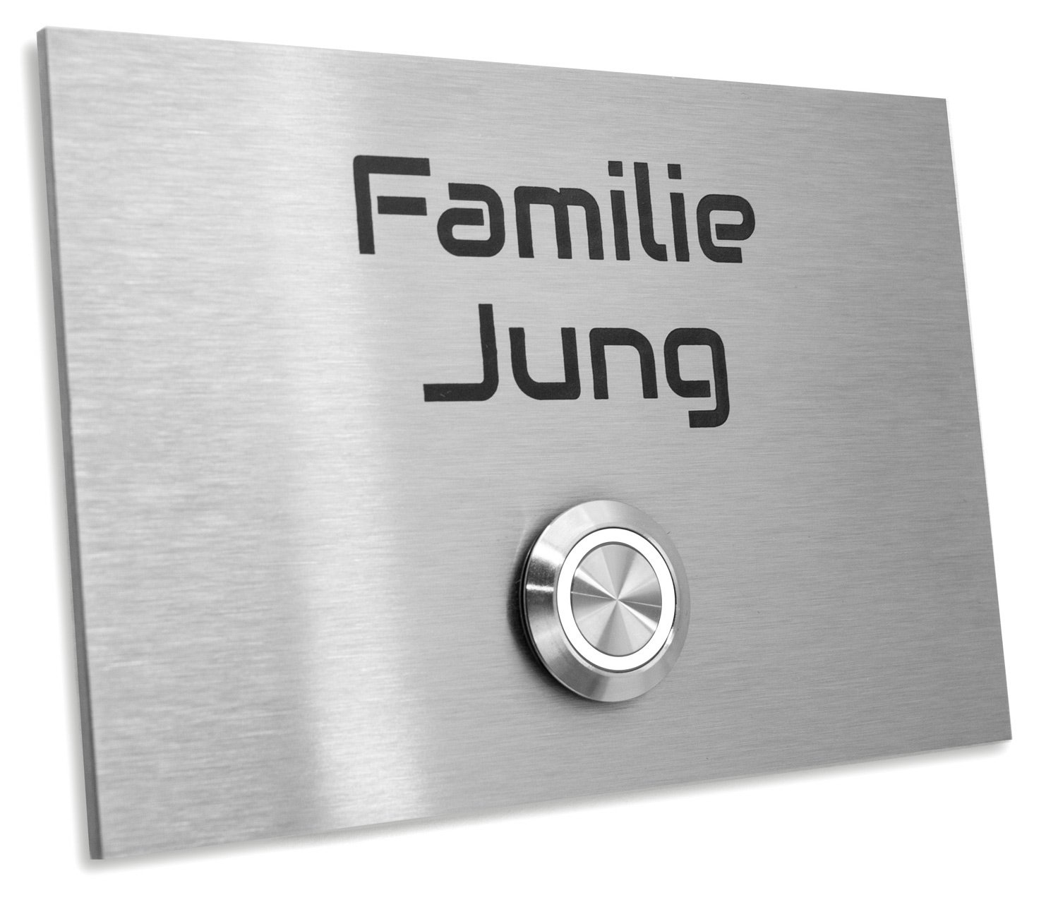 Jung Edelstahl Design Türklingel London 002 Klingelschild mit Gravur oben LED Klingeltaster (Weiß) mit Schraubkontakten. Unterputz Klingelplatte in verschiedenen Größen