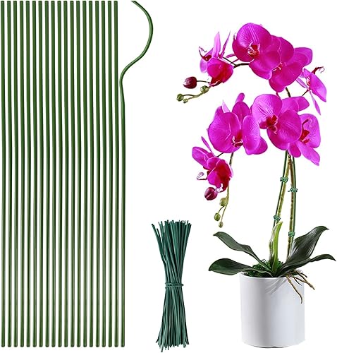 YESEEM 20 estacas de orquídeas de metal flexibles de 15.75 pulgadas, soporte de plantas de jardín verde, estacas de plantas con revestimiento de