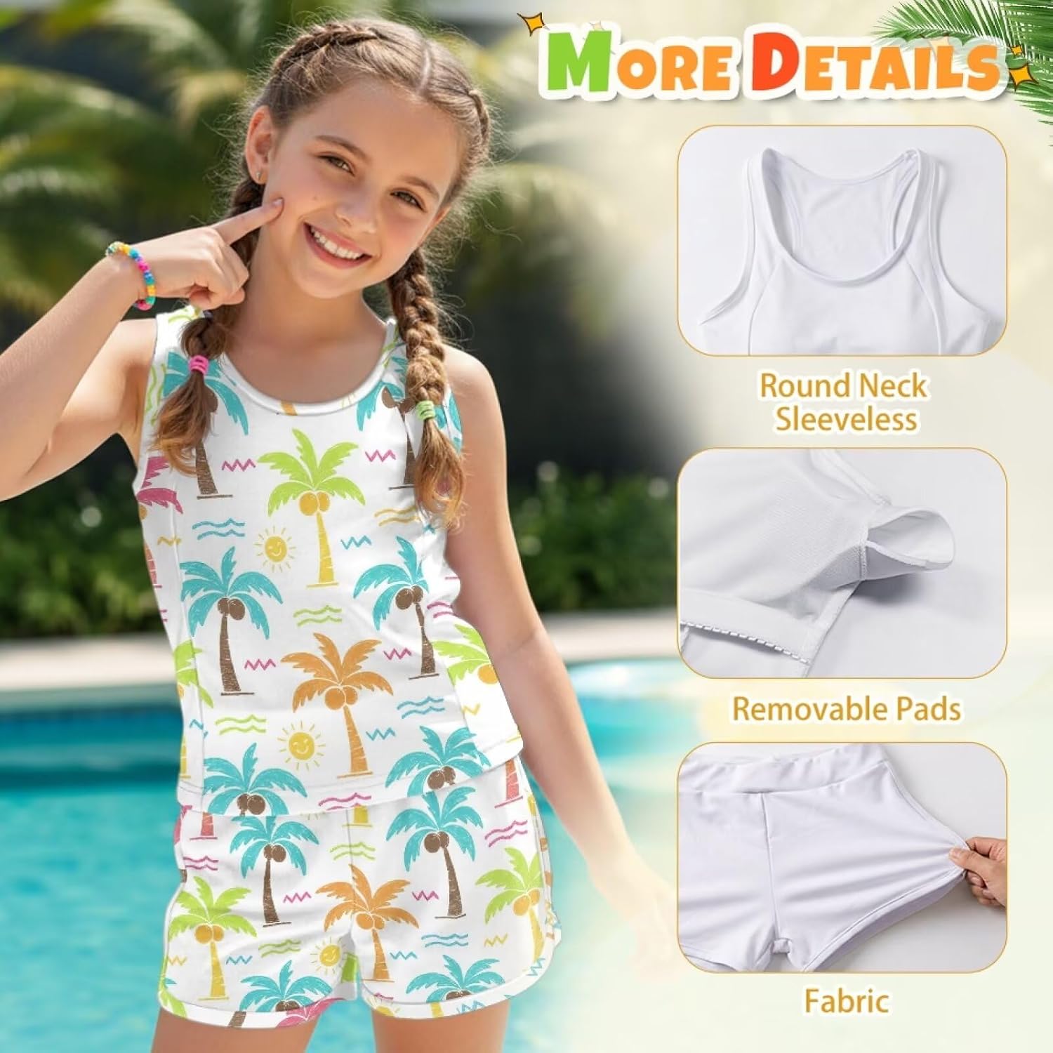 Girls Bathing Suits Crew Neck Tankini Two Piece Swimsuits Comfy Tankini Swimsuits Girls' Swimwear Size 6-15