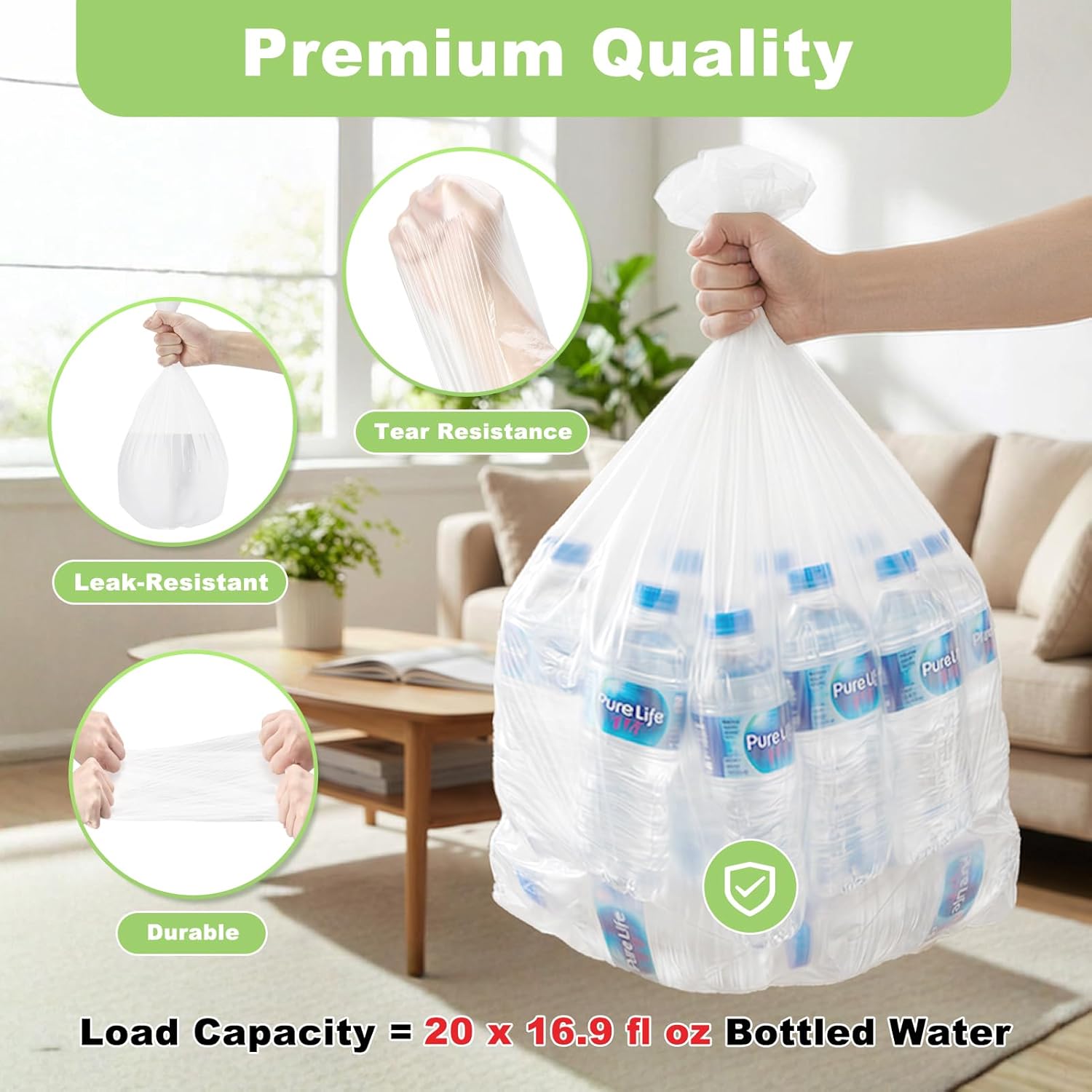 Delxo 4 Gallon Small Trash Bags, 2000 Count Bulk, 17.7 x 19.6" Clear Unscented Bathroom Trash Bags, 0.48 Mil Thick, Tear-Resistant Small Garbage Bags for Bathroom, Office & Commercial Use