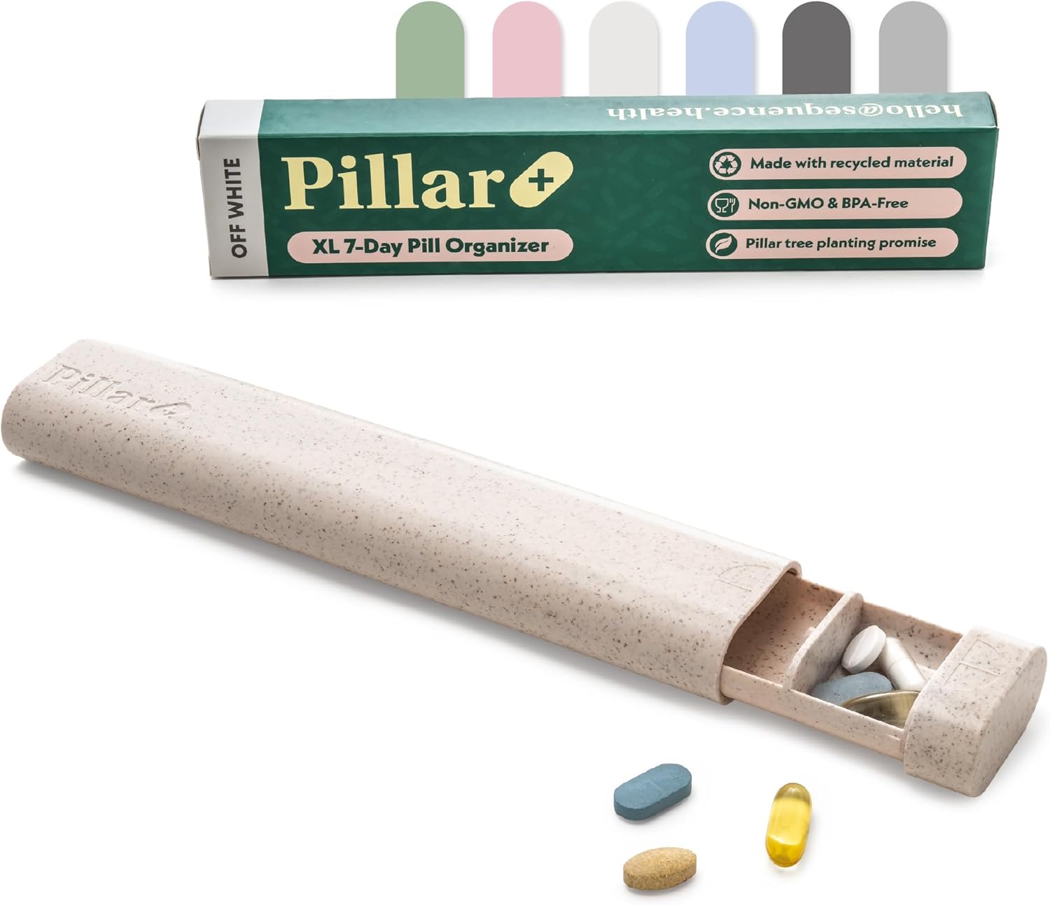 Pillar Plus – Aesthetic 7 XL Day Pill Organizer | BPA-Free Wheat Straw Medicine Case | Pretty Travel & Home Tablet Vitamin Organizer | Cute Weekly Pill Box | Travel Medicine Organizer (Off White)