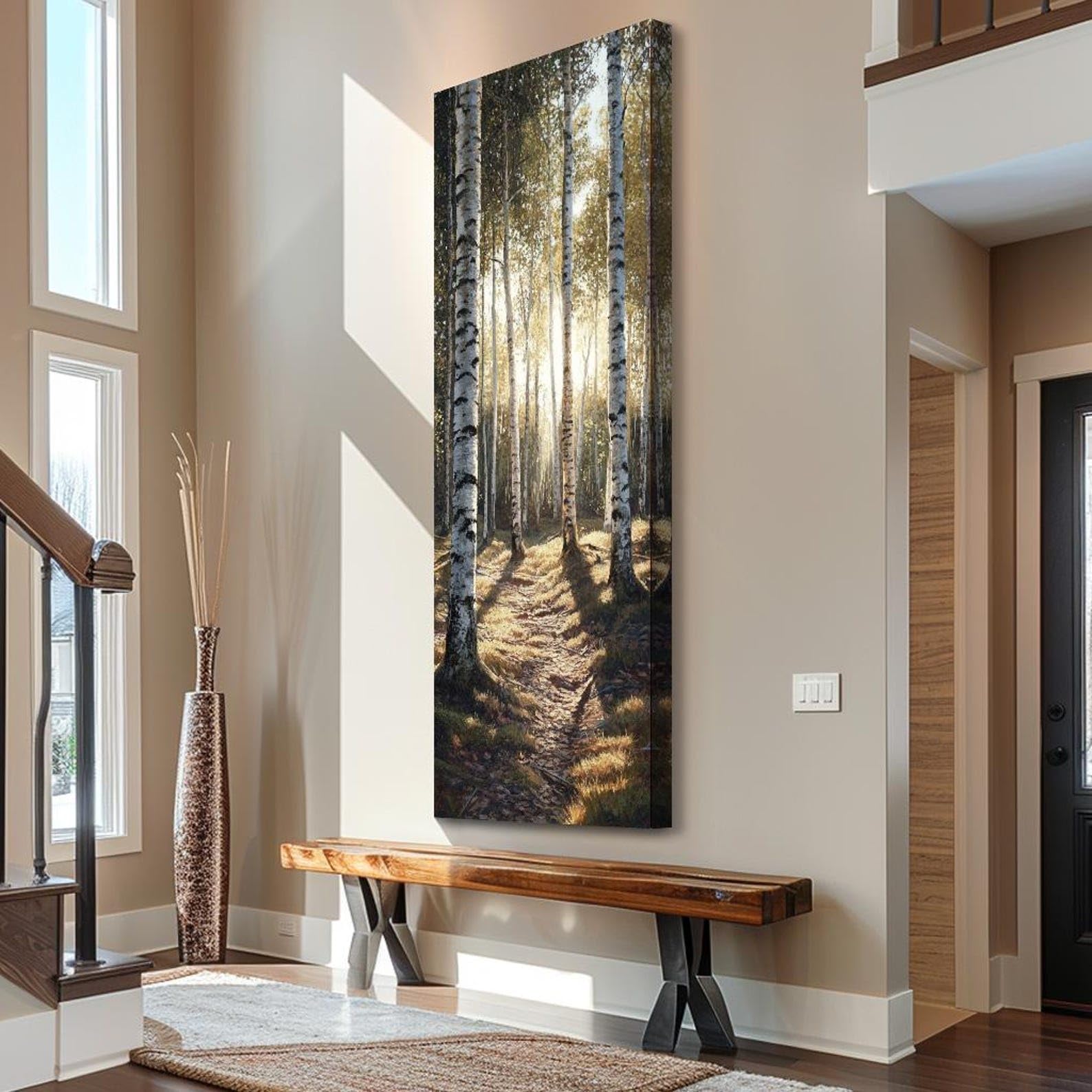 XINBAO Tall Birch Tree Print, Long and Narrow Canvas wall art, Large vertical Canvas Art Painting, Birch Tree Art(60x180cm/Frameless)